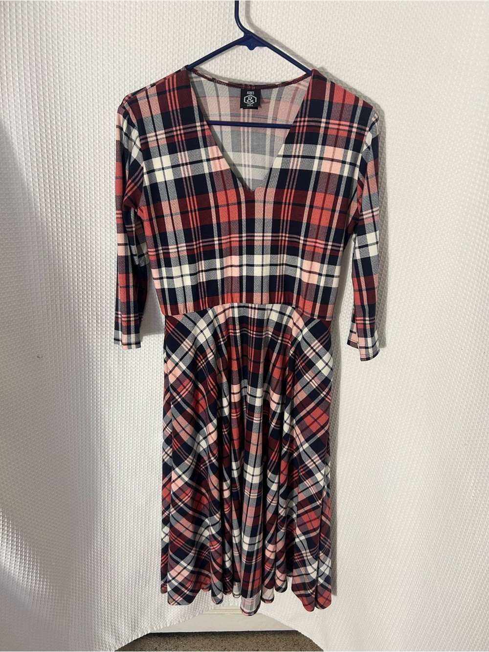 Women’s Medium Agnes &Dora Plaid V-Neck Fit & Flare Dress in Red and Navy